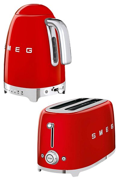SMEG Red Heat Adjustable Kettle and 2x4 Toaster Set