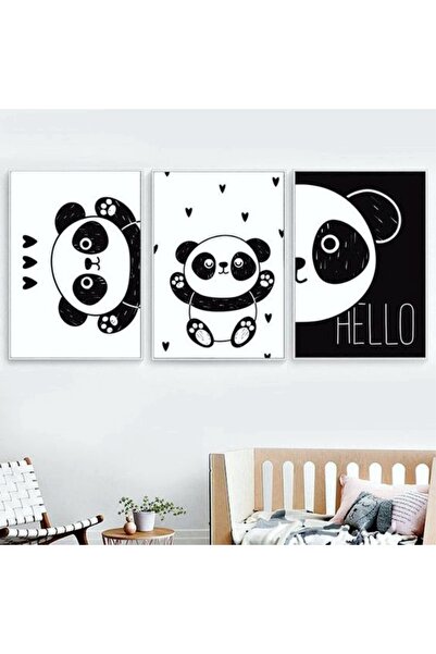 icase Panda Dekor Dizayn Çocuk Odası Bebek Odası Tablo 3'lü set Tablo (19x28 cm)
