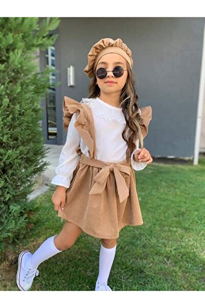 KOKOSH Kız çocuk kadife salopet etekli elbise 3lü
