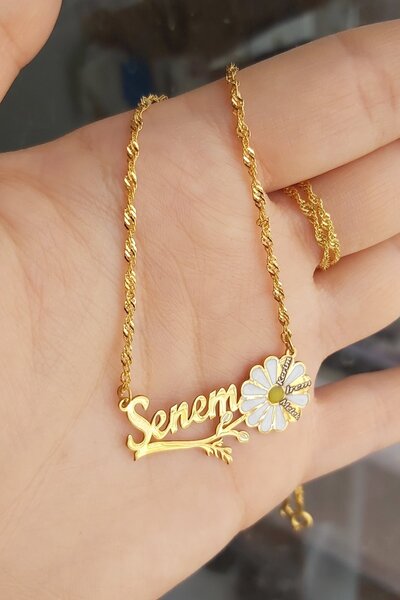 ÖZGÜR TAKI 925 Ayar Gümüş 24 Ayar Altın Kaplama İsimli Papatya Kolye