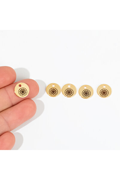 yfhobi 1 Adet- 10 mm, Güneş Desen Lazer Kazıma Pirinç Metal Pul, Altın Kaplam...