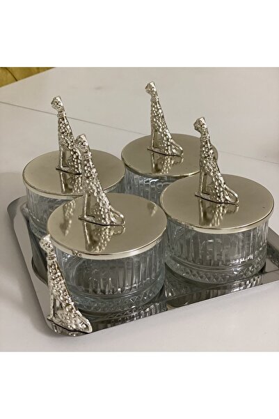 Elzem صينية مستطيلة فضية، عبوة من 4 قطع كوكيز، شكل شريحة، عرض تقديمي زجاجي مع...