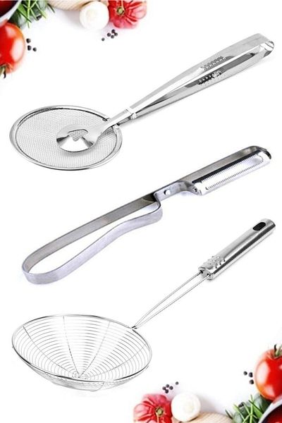 UNDERGROUND TRADE Frying Oil Strainer with Tongs, Metal Side Peeler, Potato Peeler Service Set