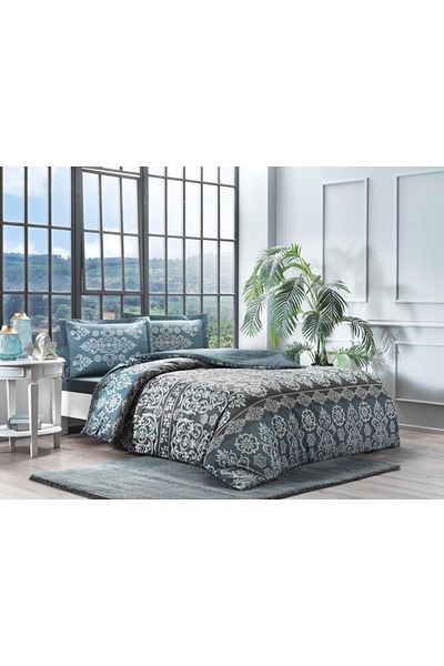 Taç Satin Duvet Cover Set - Double Savion Petrol Emh