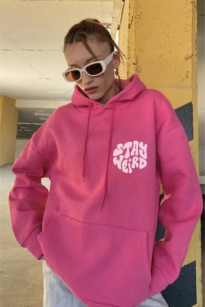 npLStore Φούτερ με ροζ στάμπα με κουκούλα oversize