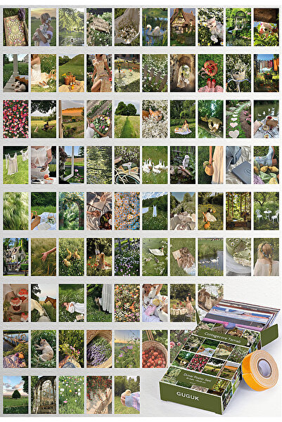 GUGUK Kır Evi Temalı 81 Adet Duvar Poster Seti, Özel Tasarım Kutulu, Oda Dekoru (GGK-K027)