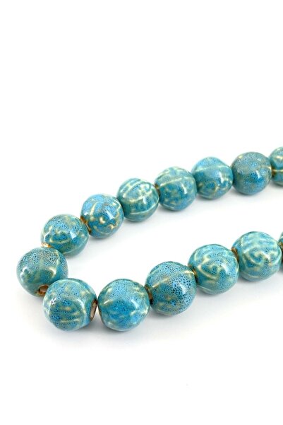 Selvi Konsept Otantik Seramik Takı Boncuğu Yuvarlak Mavi 20 Mm 3 Adet