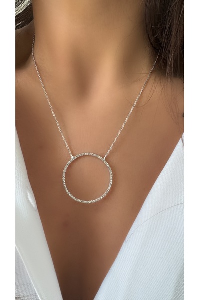 Markiv store Gümüş Kaplama Taşlı Büyük Halka Kolye