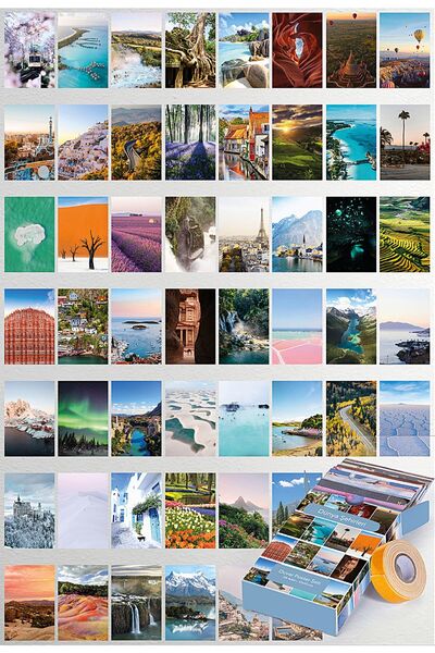 GUGUK Dünya Şehirleri 54 Adet Poster Seti, Özel Tasarım Kutulu, Oda Dekoru