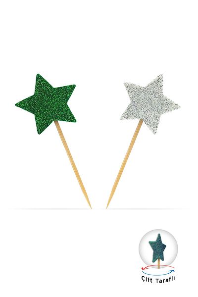 Artikel White-green Double Sided Star Glitter Toothpick Cupcake Toppers Cupcake Stick 12 Pieces