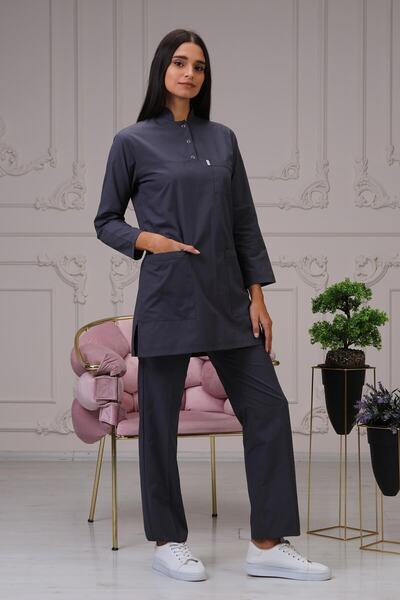 cinaruniforma Antrasit Renkli Tesettür Cerrahi Personel Doktor Hemşire Scrubs...