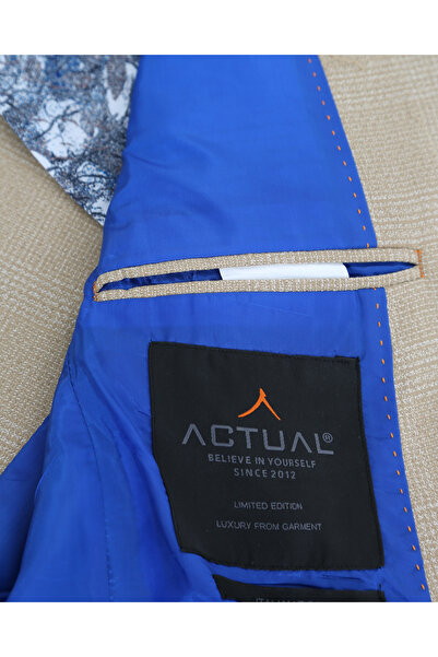 ACTUAL Μπεζ Blazer Slim Fit Μονό Μπουφάν - 7149 R3