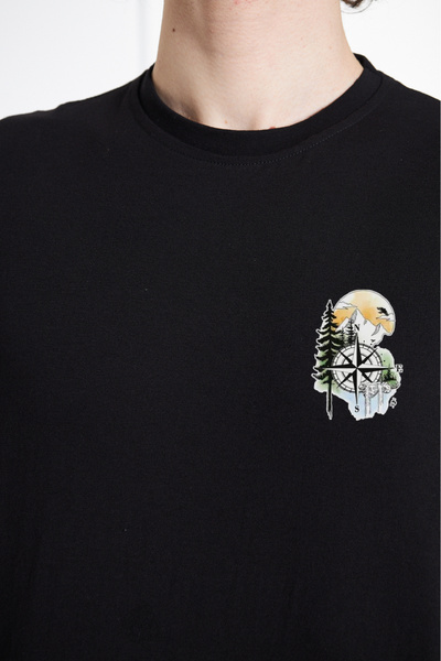 ixir Tricou oversize negru cu imprimeu busolă pentru bărbați