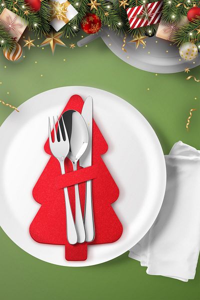 Artikel 6 Pieces Red Pine Tree Patterned New Year Decorative Spoon Holder, New Year Table Accessory, Decorative C