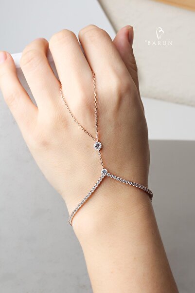 BY BARUN SİLVER Şahmeran Gümüş 925 Ayar Rose Pembe Yuvarlak Zirkon Taşlı Beya...