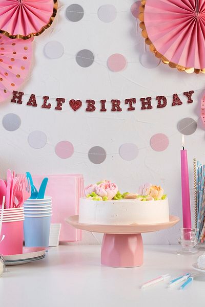 Artikel Brown Half Birthday Written Banner, Half Age Party, Birthday Ornament, Glitter Eva Banner