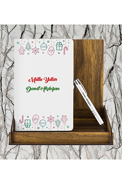 Yaprak Hediyelik Yılbaşı Özel Tasarımlı Kişiye Özel Isimli Ajanda Kalem Seti