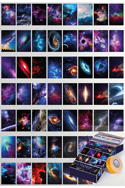 GUGUK Galaksiler 54 Adet Poster Seti, Özel Tasarım Kutulu, Oda Dekoru