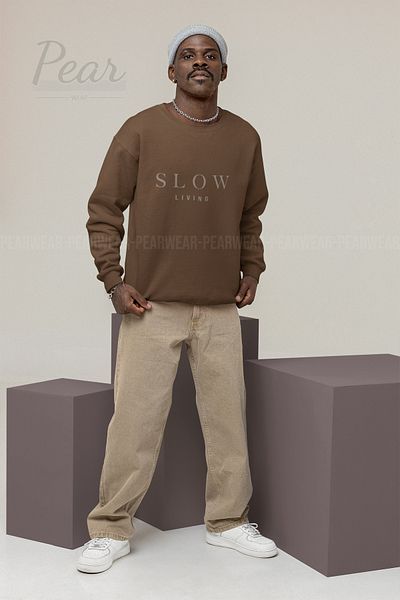 Pear Wear Мъжки суитшърт с щампа Slow Living Oversize