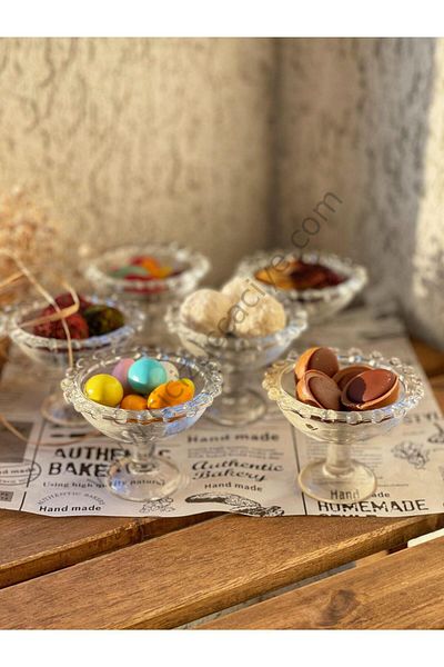 EvineAL Footed Glass Round Beaded Snack Bowl Turkish Delight Bowl Presentation Bowl Set of 6