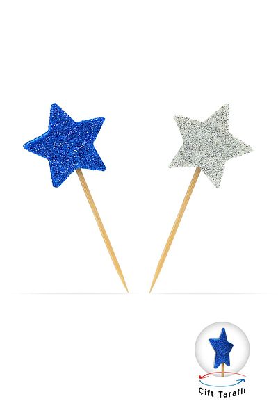 Artikel Blue-white Double Sided Star Glitter Eva Toothpick Cupcake Toppers Cupcake Stick 12 Pieces