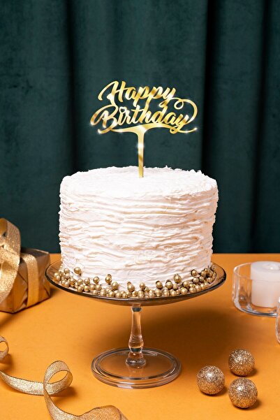 Artikel Gold Happy Birthday Yazılı Ayna Pleksi Pasta Üstü & Doğum Günü Partis...