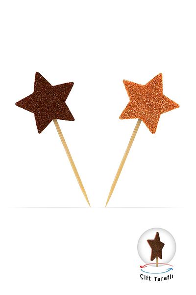 Artikel Orange-brown Double Sided Star Glitter Eva Toothpick Cupcake Toppers Cupcake Stick 12 Pieces
