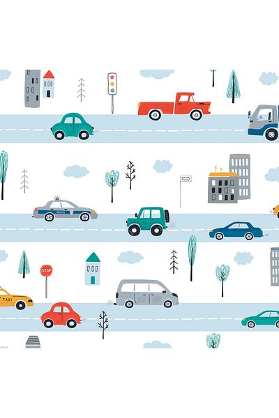 Dekoros Cute Car Pattern Adhesive Foil, Children's Room & Nursery Waterproof Decorative Covering Paper 1221