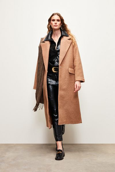 Sateen Camel Long Boucle Coat
