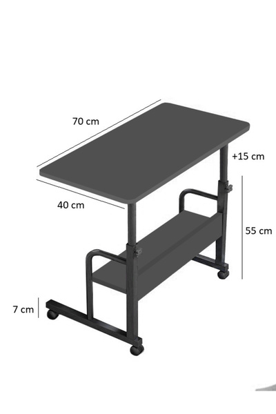 servetavcı Yükseklik Ayarlı Dikiş Makinesi Sehpası - Antrasit (Frenli Tekerli) 70x40 Oval Kenar