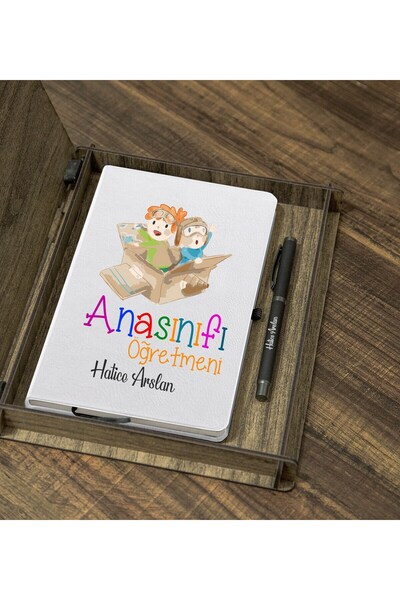 Yaprak Hediyelik Kişiye Özel Anasınıfı Öğretmeni Tasarımlı Ahşap Kutulu Ajand...