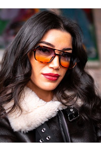 TomyHelf Rectangle Design Leopard Frame Black Gradient Glass Women's Sunglasses
