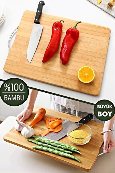 Rosemor Bambu Kesme Tahtası Lüx Büyük Boy Çelik Saplı Peynir Servis Sunum Tep...