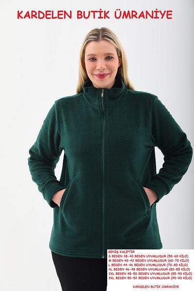 Kardelen Butik Ümraniye Polar Winter Emerald Green Cardigan Jacket
