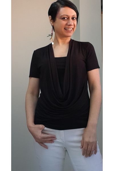 Mertcan Butik Black Degaje Collar Bustier Combed Cotton Viscose Short Sleeve T-Shirt