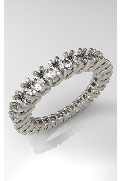 Giove Klasik Tam Tur Taşlı Beyaz Kadın Yüzük