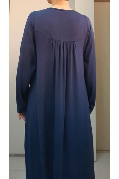 Mertcan Butik Μπλε ναυτικό φόρεμα βισκόζης με κομμένο μπροστινό και πίσω μέρος από χτενισμένο βαμβακερό ρούχο