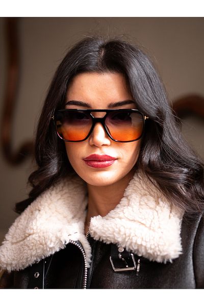TomyHelf Black Bone Frame Black Gradient Glass Women's Sunglasses