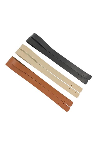 Spagettiyarn 3 Çift Suni Deri Çanta Askısı 70cm - Krem/ Taba/ Siyah