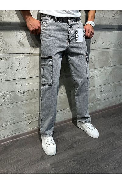 HAKİM BEY Men's Blue Cargo Pocket Baggy Jeans