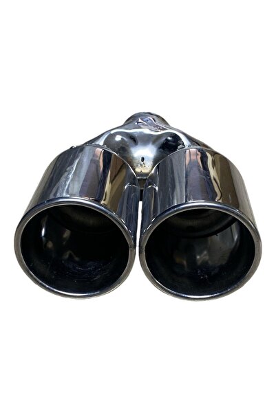 HYM TUNİNG Egzoz Ucu Çift Çıkış 90mm Yuvarlak Düz Ağız, Paslanmaz Krom