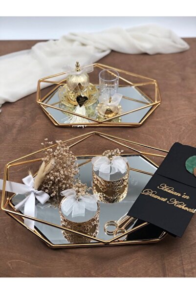 Denseden SET DE 2 TAVĂȚE Tavă de logodnă de promisiune Inele de ridicare Foarfece Mire ceașcă de cafea Suport pentru delicii turcești