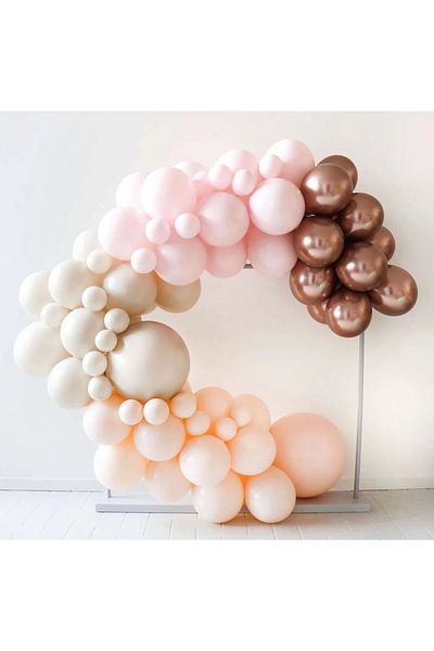 Çemrek Süs Parti Macaron pink salmon sea sand chrome rose balloon chain set 100 pieces of balloons