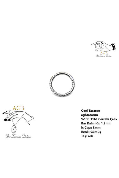 agbtasarım %100 P. ÇELİK BURGULU "septum, Nose, Helix" "Burun, Dudak, Kaş, Kıkırdak" Menteşeli Halka Piercing