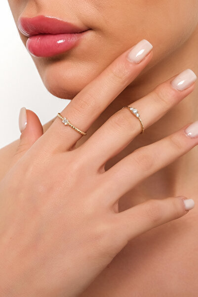 Side Gold Kuyumculuk 14 Ayar Sarı Altın Çapraz Baget Zirkon Taşlı Yüzük