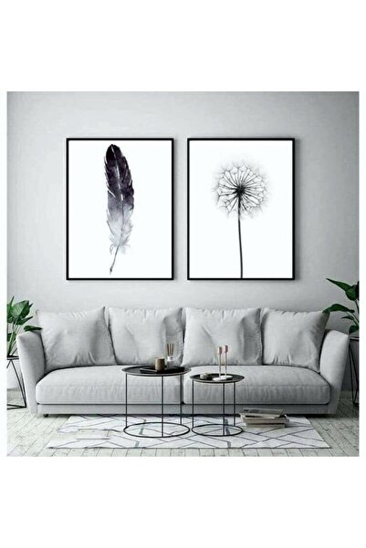 icase Tablou decorativ cu design cu pene de păpădie, set de 2 tablouri (19x28...