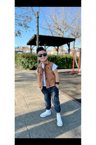 Poyraz Fashion Kids Boy's Cargo Trousers And Coffee Vest T-Shirt Set Holiday Clothing