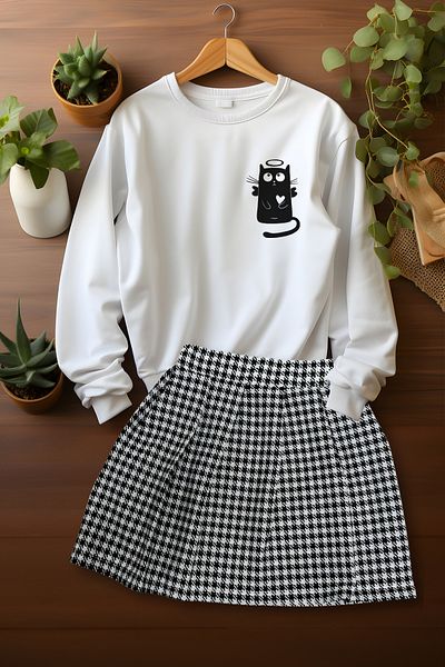 ADA BEBEK ÇOCUK Plaid Patterned Style Sweat Top and Bottom Set