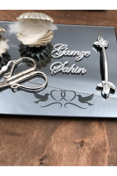 Masalsı Concept Πολυτελής θήκη για δαχτυλίδια και ψαλίδι για κούπα καφέ γαμπρού - Ειδική σχεδίαση δίσκος αρραβώνων