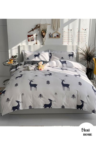 Sheri Home Tekstil New Year Çift Kişilik Nevresim Takımı (ÇARŞAFSIZ) Rengeyik08894889688
